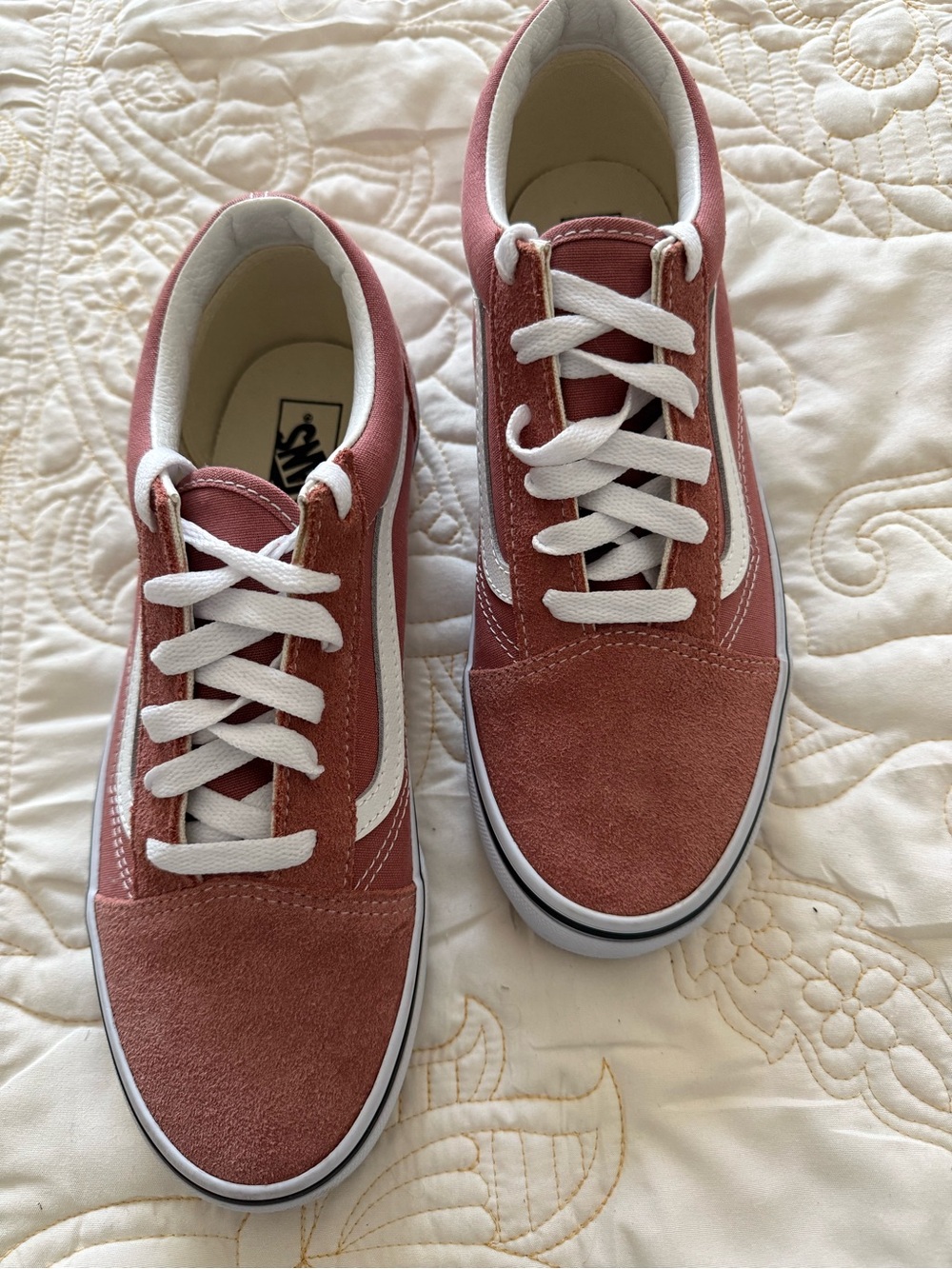 Vans Old Skool Low-Top Sneakers in Dusty Rose and White Suede